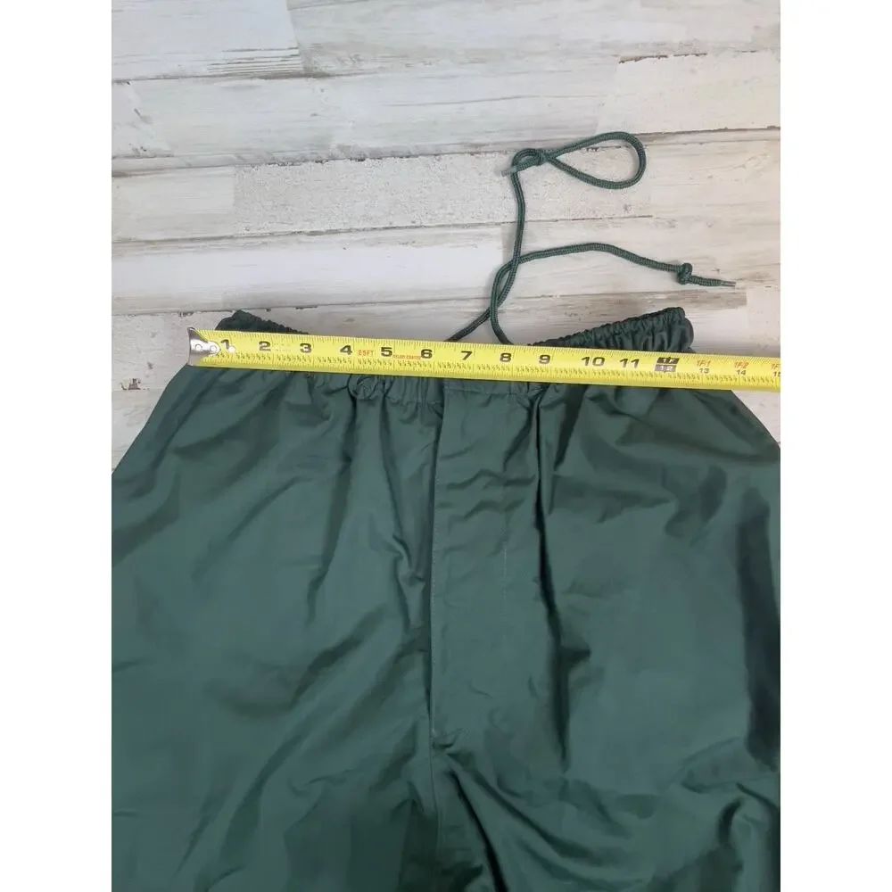 Vintage 90s Pin High Green Nylon Ski Pants Snap Hem Drawstring Waist 30x27